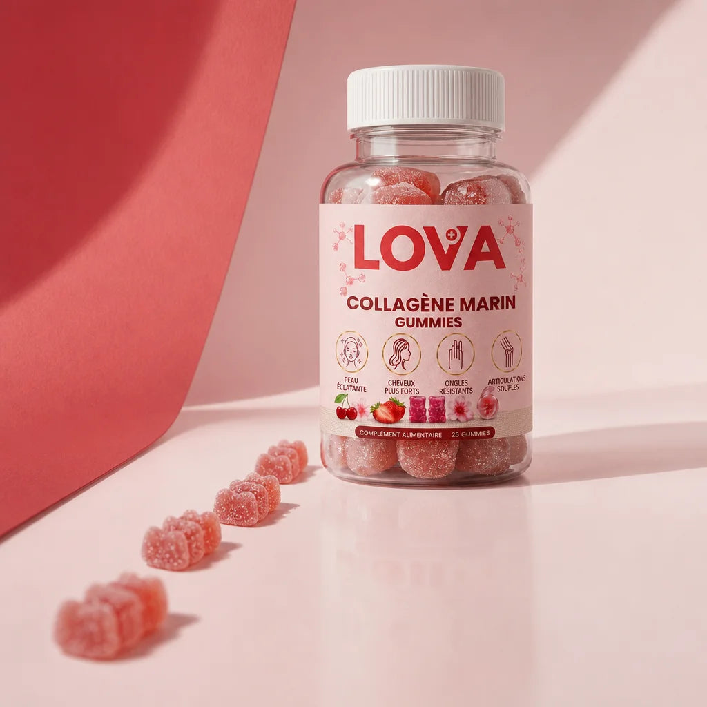 High-energy commercial consumable packshot, square format. Make the exact LOVA bottle the sharp visu